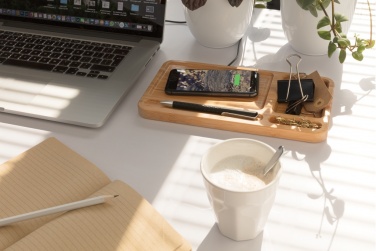 Logo trade promotional gifts picture of: Bamboo desk organiser 5W wireless charger