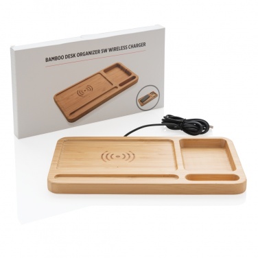 Logotrade promotional item picture of: Bamboo desk organiser 5W wireless charger