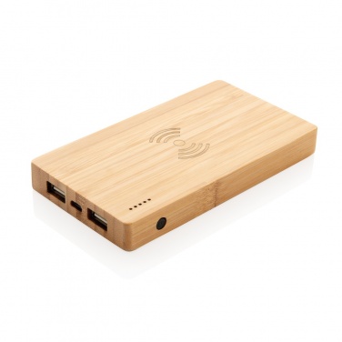 Logo trade promotional giveaway photo of: Bamboo 4.000 mAh wireless 5W Powerbank