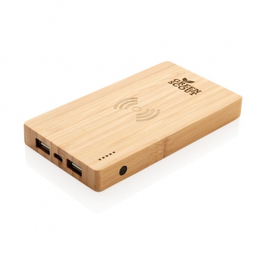Logo trade promotional giveaways picture of: Bamboo 4.000 mAh wireless 5W Powerbank
