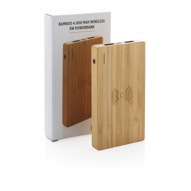 Logo trade promotional item photo of: Bamboo 4.000 mAh wireless 5W Powerbank