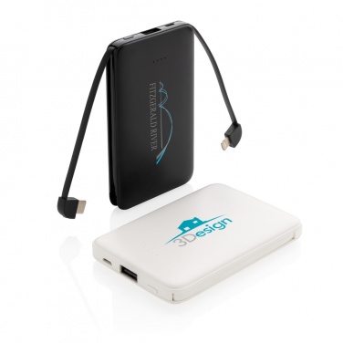 Logo trade promotional items image of: 5.000 mAh Pocket Powerbank with integrated cables