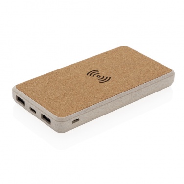 Logotrade promotional gift image of: Cork and Wheat Straw 8.000 mAh 5W wireless powerbank