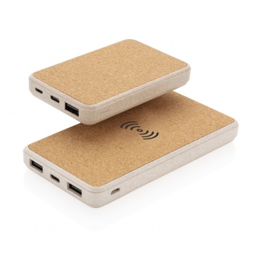 Logo trade promotional products image of: Cork and Wheat Straw 8.000 mAh 5W wireless powerbank