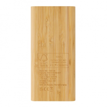 Logo trade advertising products picture of: Bamboo 8.000 mAh 5W wireless powerbank