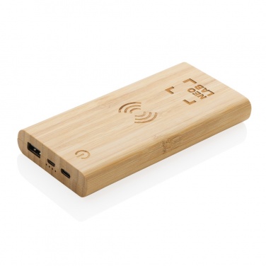 Logo trade business gifts image of: Bamboo 8.000 mAh 5W wireless powerbank