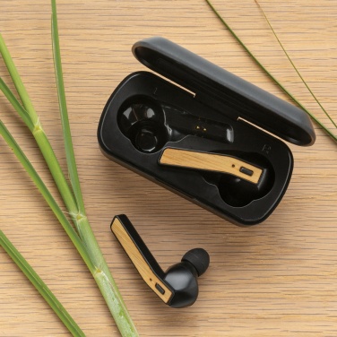 Logo trade promotional giveaway photo of: Bamboo Free Flow TWS earbuds in case