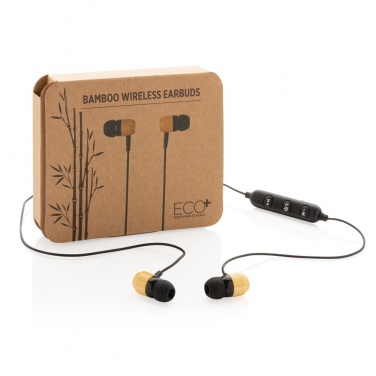 Logo trade corporate gifts picture of: Bamboo wireless earbuds