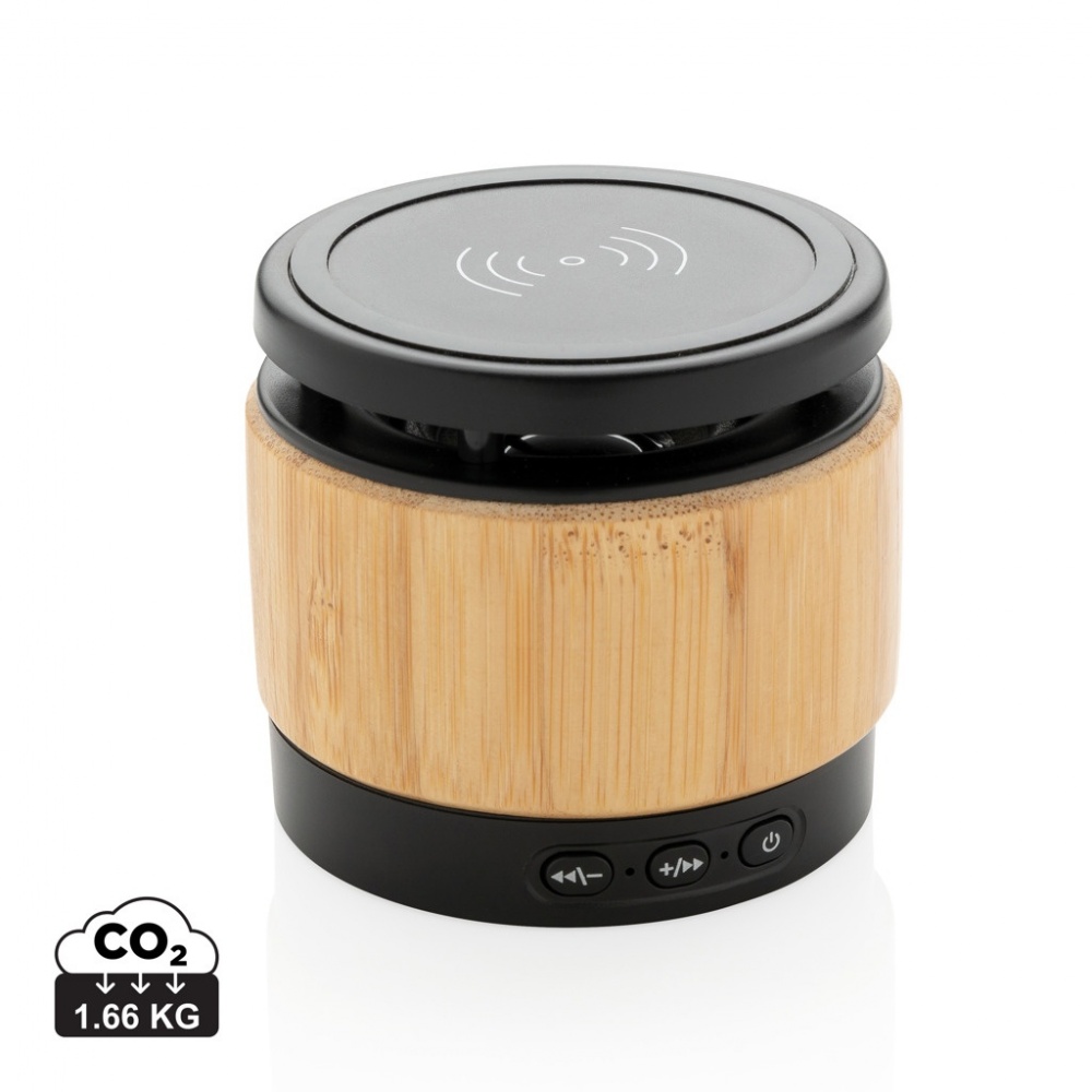 Logo trade promotional product photo of: Bamboo wireless charger speaker