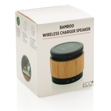 Logo trade advertising product photo of: Bamboo wireless charger speaker