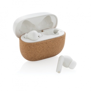 Logo trade promotional products image of: Oregon RCS recycled plastic and cork TWS earbuds