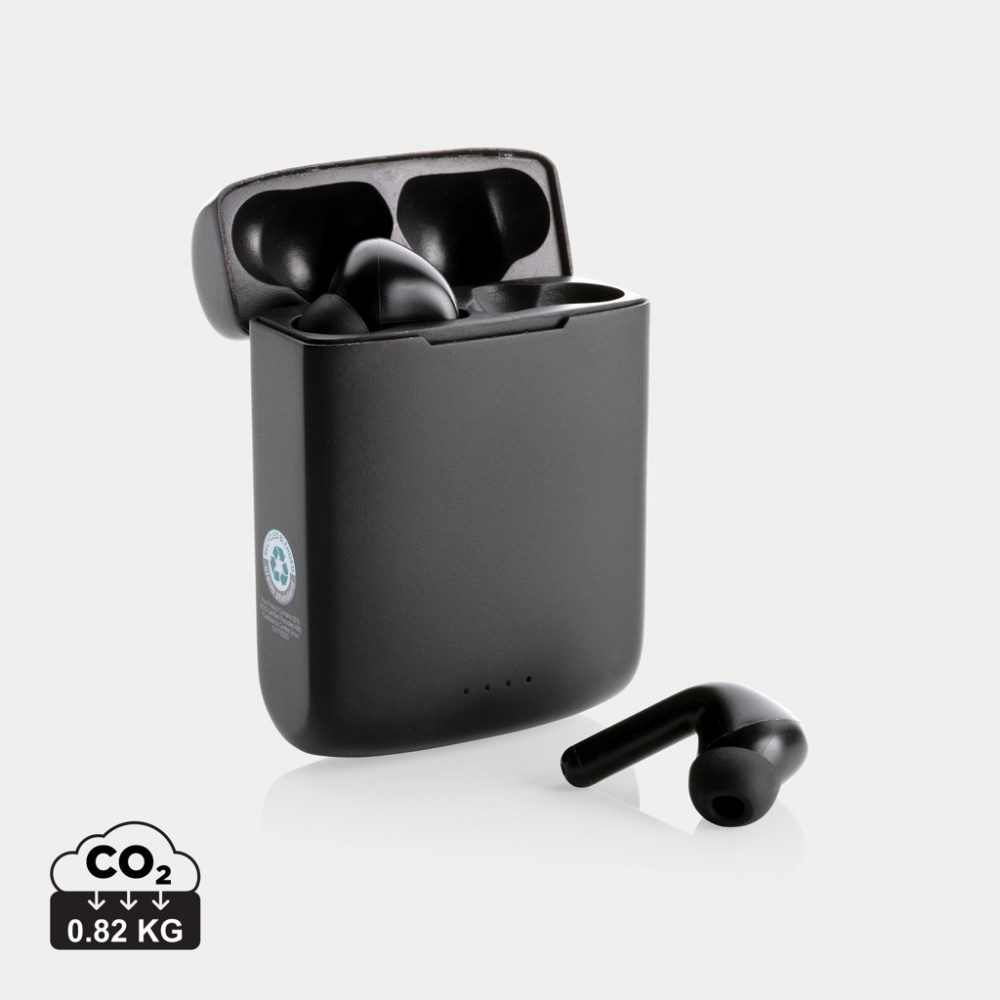 Logo trade corporate gift photo of: Skywave RCS recycled plastic solar earbuds