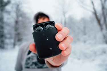 Logotrade promotional product image of: Skywave RCS recycled plastic solar earbuds