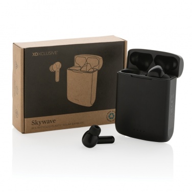 Logotrade corporate gift image of: Skywave RCS recycled plastic solar earbuds