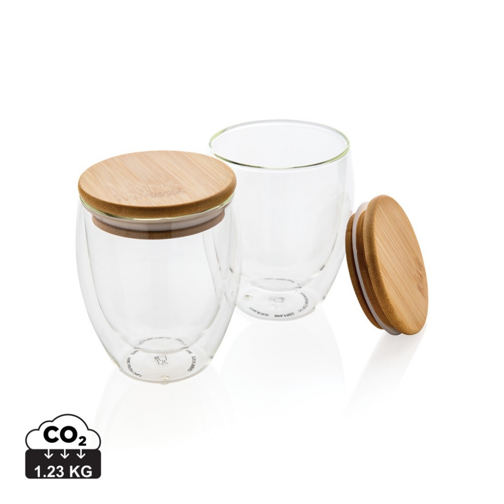 Logotrade advertising product image of: Double wall borosilicate glass with bamboo lid 250ml 2pc set