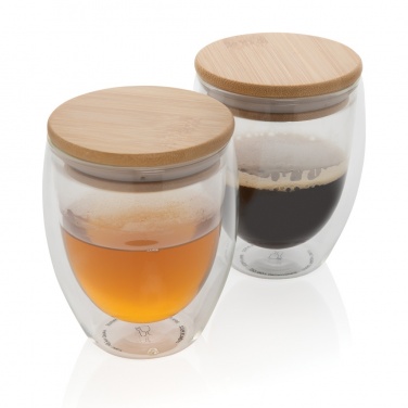 Logo trade promotional merchandise photo of: Double wall borosilicate glass with bamboo lid 250ml 2pc set