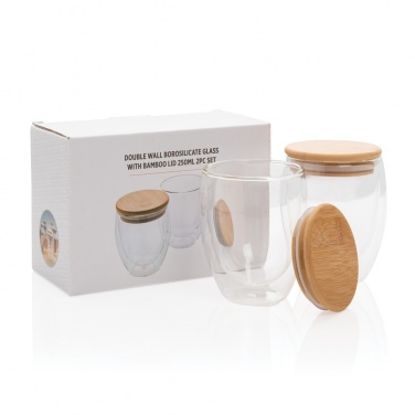 Logotrade promotional products photo of: Double wall borosilicate glass with bamboo lid 250ml 2pc set