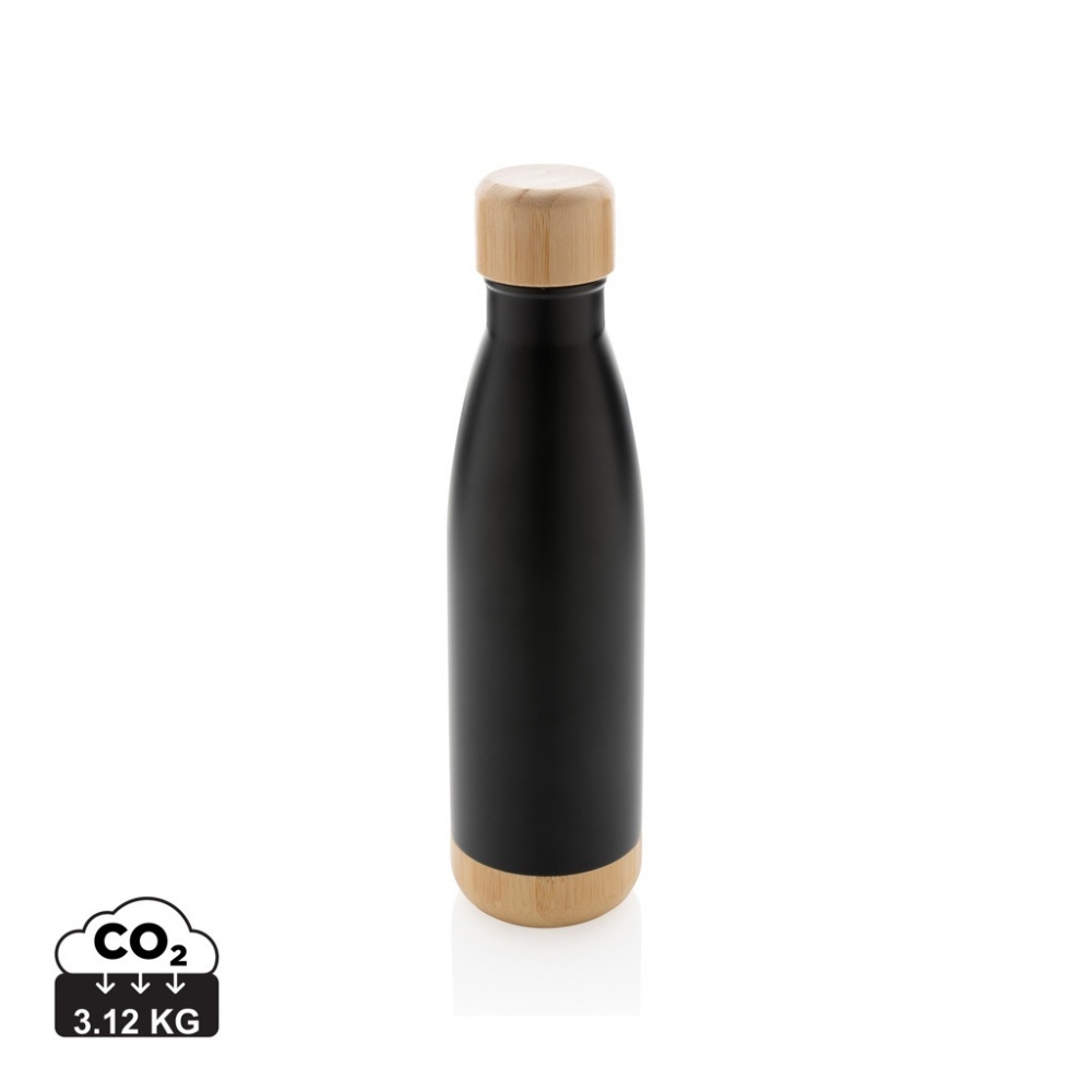 Logo trade promotional gifts image of: Vacuum stainless steel bottle with bamboo lid and bottom