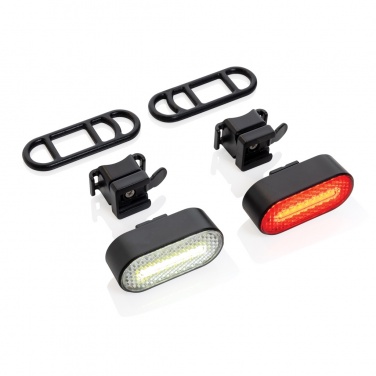 Logo trade promotional product photo of: Lumino RCS recycled plastic USB re-chargeable bike light set