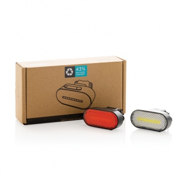 Logo trade promotional items image of: Lumino RCS recycled plastic USB re-chargeable bike light set
