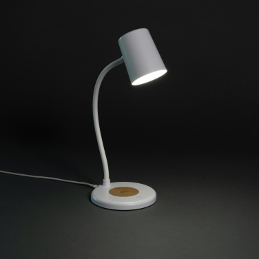 Logo trade promotional giveaway photo of: Zenara RCS recycled plastic and cork 15W wireless desk lamp