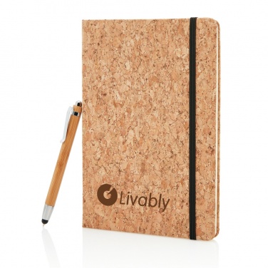 Logotrade promotional gift image of: A5 notebook with bamboo pen including stylus