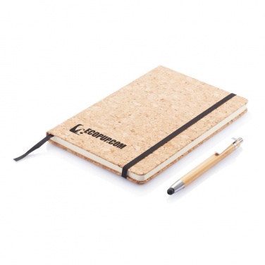 Logo trade promotional product photo of: A5 notebook with bamboo pen including stylus