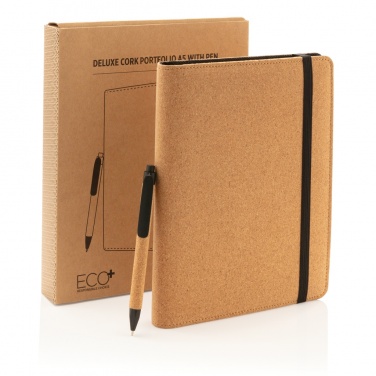 Logo trade promotional products image of: Deluxe cork portfolio A5 with pen
