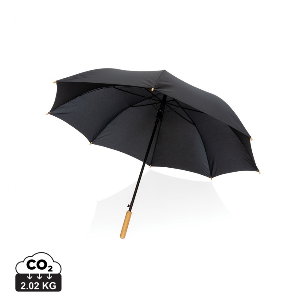 Logo trade advertising products image of: 27" Impact AWARE™ RPET 190T auto open bamboo umbrella