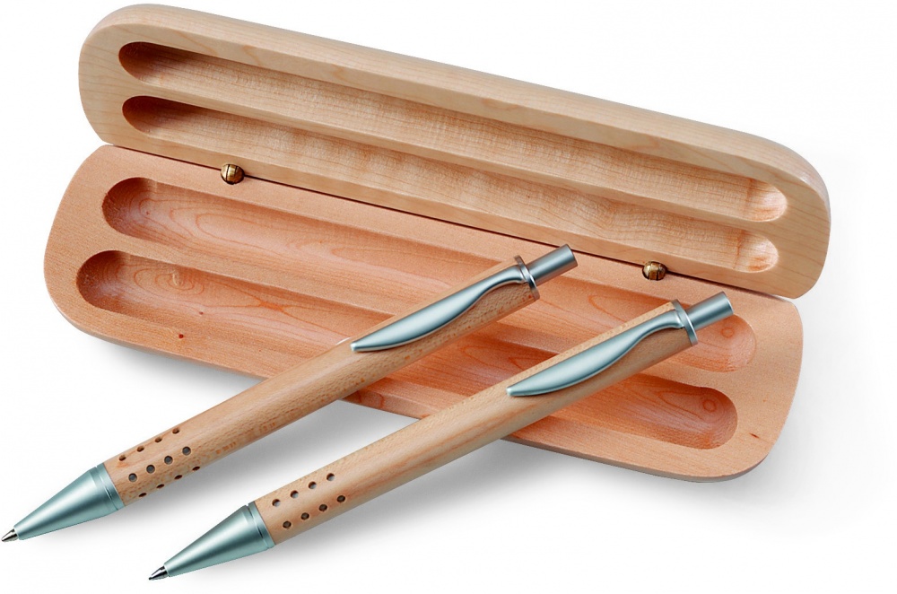 Logo trade business gifts image of: Pen gift set in wooden box