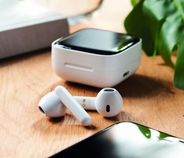 Logo trade promotional item photo of: TWS earbuds with solar charger