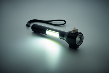 Logotrade promotional merchandise image of: 3-in-1 aluminum flashlight with an emergency hammer and seatbelt cutter, customizable with printing