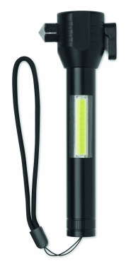 Logotrade promotional gift image of: 3-in-1 aluminum flashlight with an emergency hammer and seatbelt cutter, customizable with printing