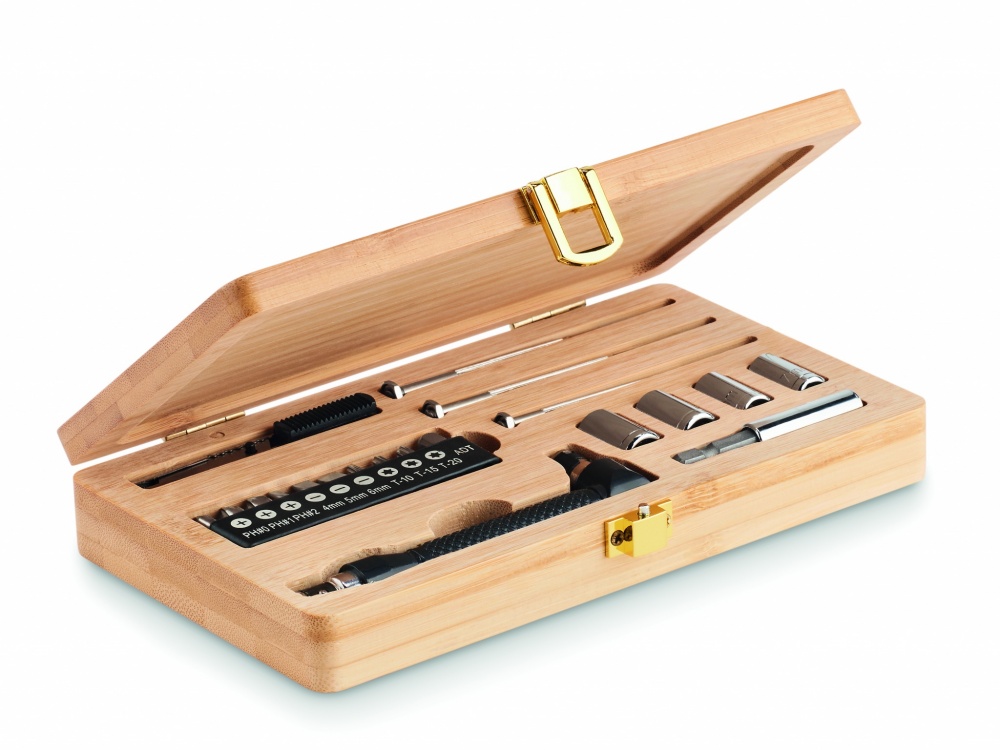 Logo trade promotional products image of: 21 pcs tool set in bamboo case