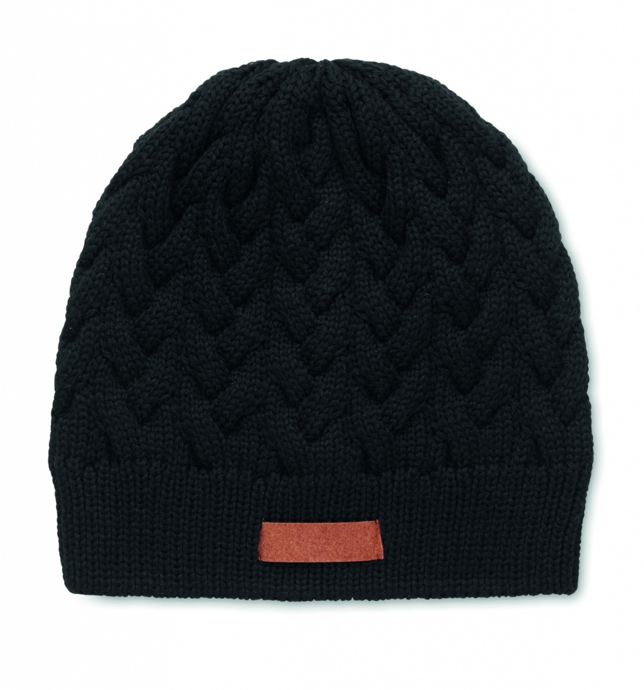 Logo trade promotional merchandise picture of: Cable knit beanie in RPET