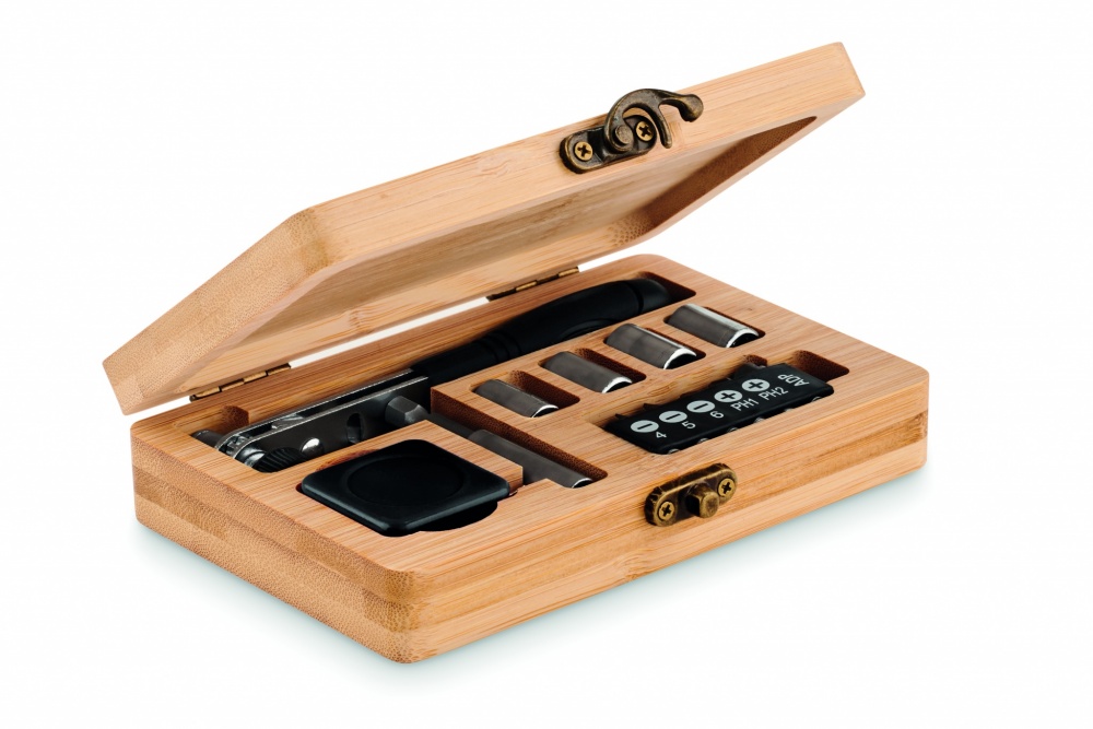 Logotrade corporate gift image of: 13 piece tool set, bamboo case