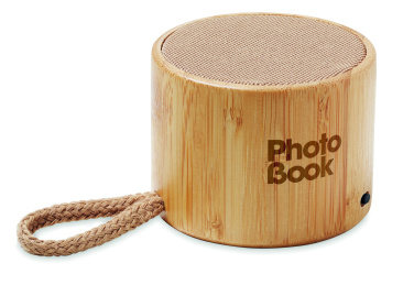 Logo trade promotional merchandise photo of: Round bamboo wireless speaker
