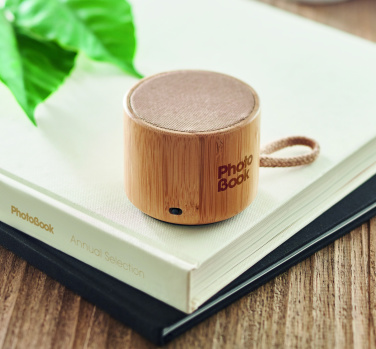 Logo trade promotional merchandise image of: Round bamboo wireless speaker