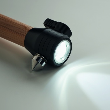Logo trade promotional giveaways image of: 3-in-1 bamboo flashlight with an emergency hammer and seatbelt cutter