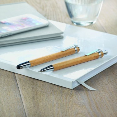 Logo trade promotional item photo of: Bamboo pen and pencil set