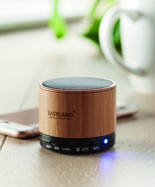 Logo trade business gift photo of: Round Bamboo wireless speaker