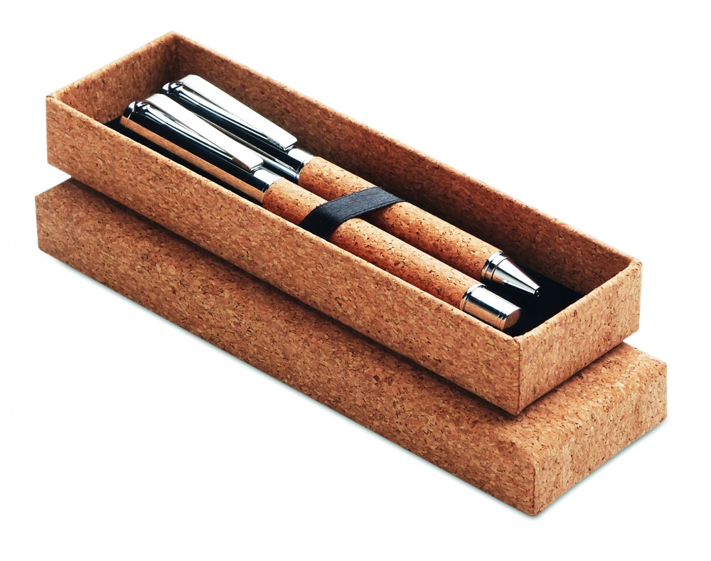 Logo trade advertising products picture of: Metal Ball pen set in cork box