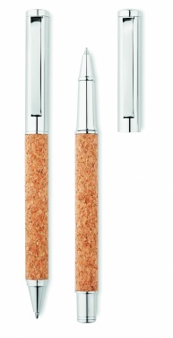 Logo trade advertising product photo of: Metal Ball pen set in cork box