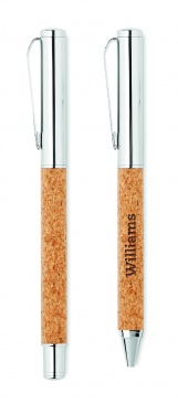 Logo trade promotional products image of: Metal Ball pen set in cork box