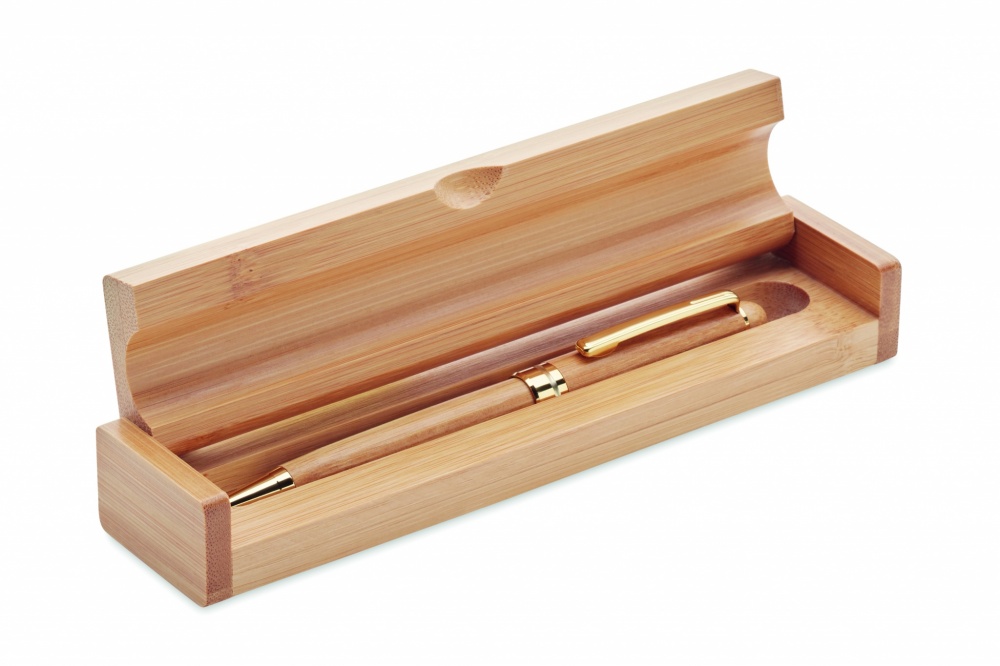 Logo trade promotional products image of: Bamboo twist-action ballpoint pen in a box