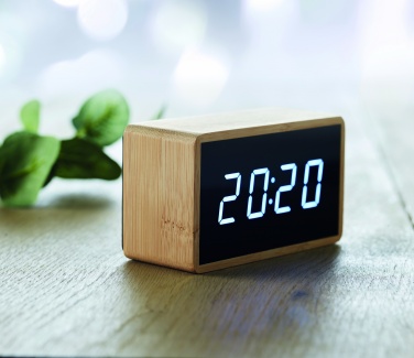 Logotrade advertising products photo of: LED alarm clock bamboo casing Düsseldorf