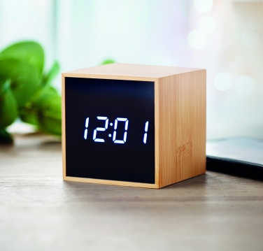 Logo trade promotional giveaways image of: LED alarm clock bamboo casing Dortmund