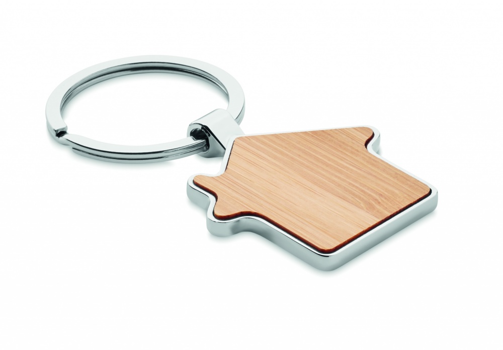 Logo trade promotional giveaways image of: House key ring metal bamboo NORDIC