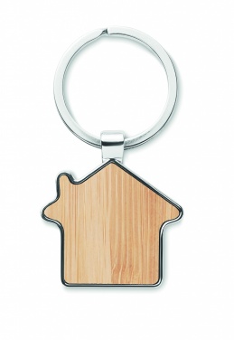 Logo trade promotional giveaways picture of: House key ring metal bamboo NORDIC