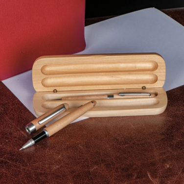 Logo trade promotional gifts picture of: Wooden writing set ballpen and roller INDIANAPOLIS